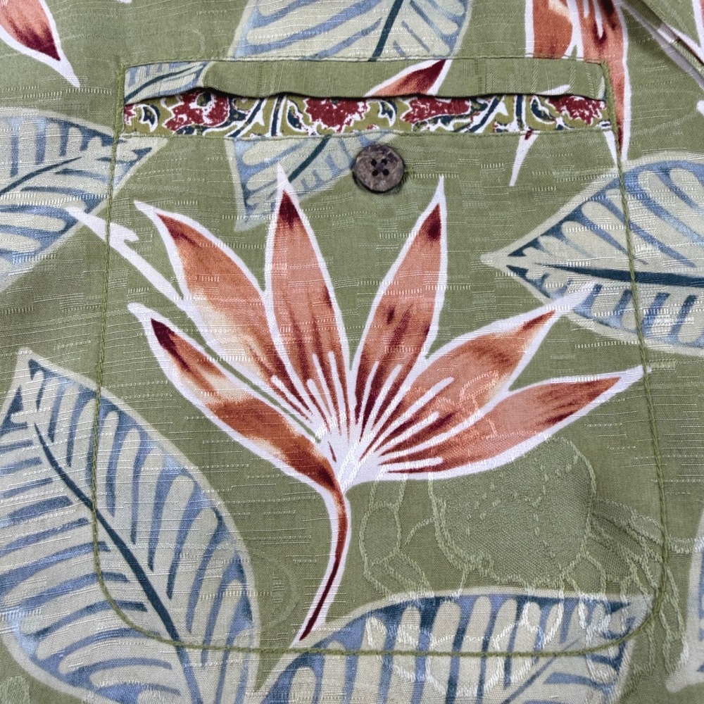 Tommy Bahama Shirt Mens L Green Silk Tropical Floral Short Sleeve Button Up GOOD - Picture 3 of 12